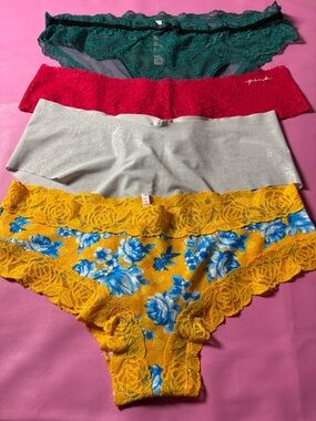 Victoria's Secret Girls' Lace-Trim Floral & Solid Briefs - Multi Color Pack